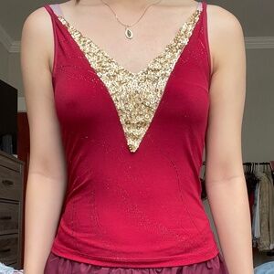 Sparkly Sequin Gold and Red Vintage Party Top